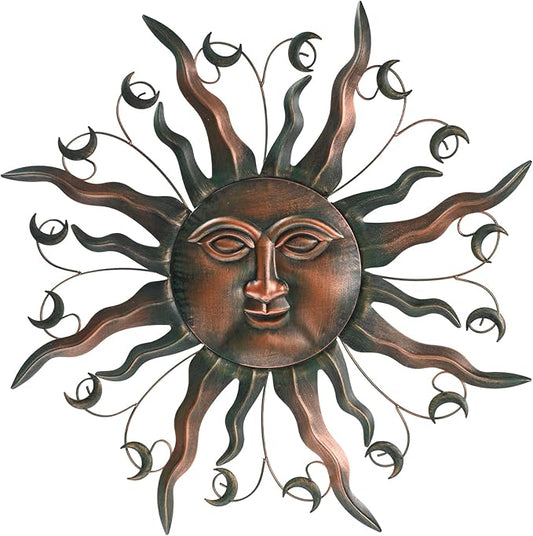 VESTCDF Outdoor Metal Wall Art Metal Sun 28" Metal Wall Art Sun Outdoor,Large Wall Decorations for Garden, Sun Wall Art Metal Sun Face Art (Moon)