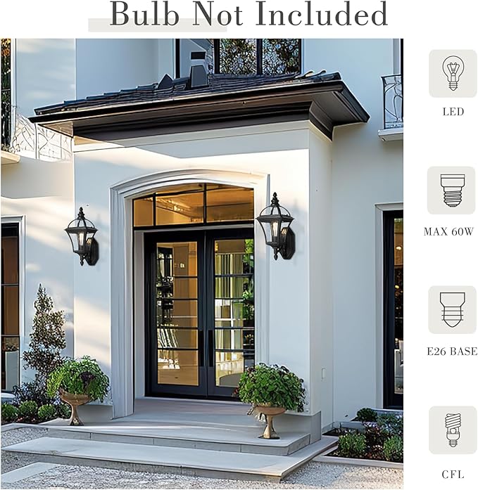 Emliviar Vintage Outdoor Wall Lantern, Matte Black Carriage Wall Light for Yard, Patio, Waterproof Outside Lighting with Seeded Glass, XE266B-S BK