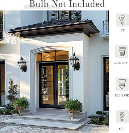 Emliviar Vintage Outdoor Wall Lantern, Matte Black Carriage Wall Light for Yard, Patio, Waterproof Outside Lighting with Seeded Glass, XE266B-S BK