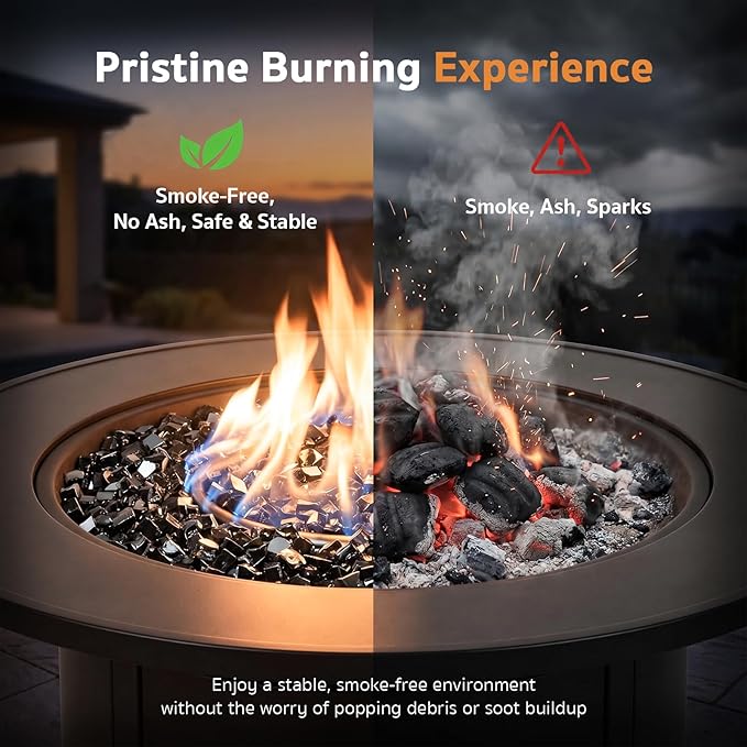 GASPRO 35 lbs Fire Glass for Propane Fire Pit, 1/2-Inch Reflective Fireplace Glass Rocks for Fire Pit Table, Black