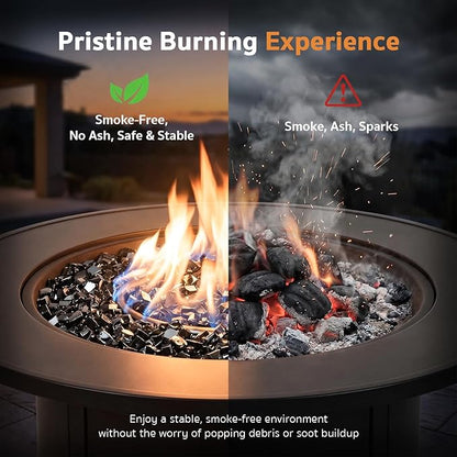 GASPRO 35 lbs Fire Glass for Propane Fire Pit, 1/2-Inch Reflective Fireplace Glass Rocks for Fire Pit Table, Black