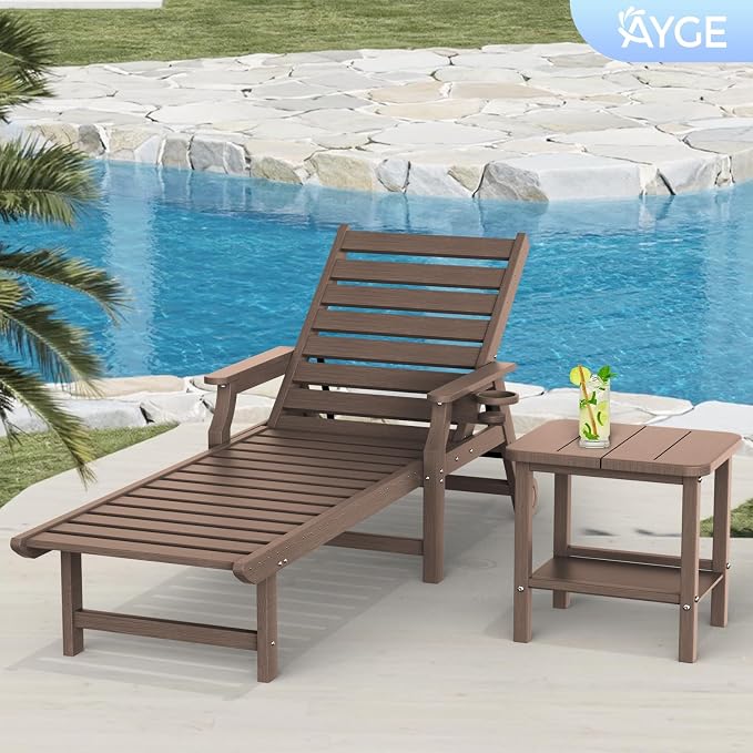 Ayge 17.7" Double Outdoor Side Table, Rectangular HDPE Adirondack End Table for Patio, Lawn, Pool, Garden, Backyard，Brown