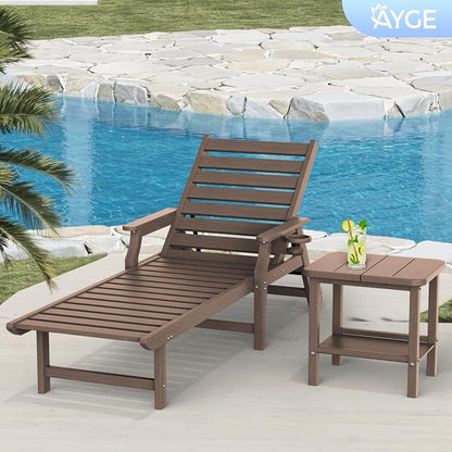Ayge 17.7" Double Outdoor Side Table, Rectangular HDPE Adirondack End Table for Patio, Lawn, Pool, Garden, Backyard，Brown