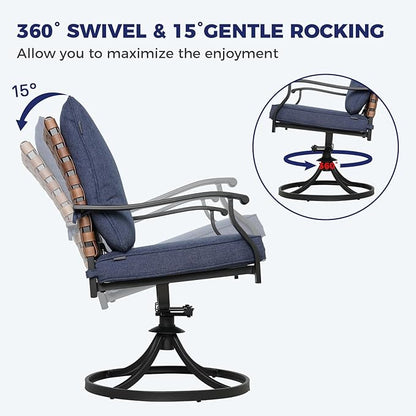 Grand patio 2-Piece Outdoor Dining Chair Set, 2 Leather-Look Wicker 360-Degree Swivel Patio Chair, Blue