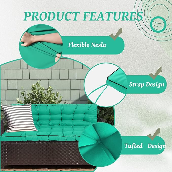 2/3 Seater Swing Replacement Cushion, Waterproof Porch Swing Cushions with Backrest, Thickened Bench Cushions for Outdoor Furniture, for Outdoor Patio Swing (Lake Blue, 70.8 * 40in)