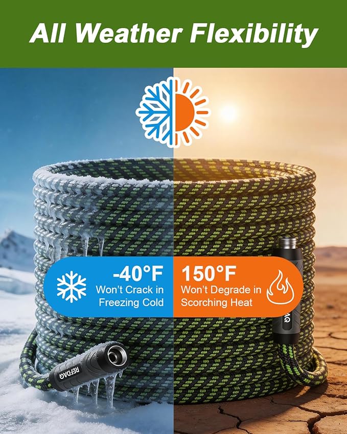 Garden Hose, Flexible Ultra Lightweight Durable, Kink-Free Water Hose with 10 Function Sprayer - Non-Shrinking, Easy to Store, All-Weather, High-Pressure (50FT)