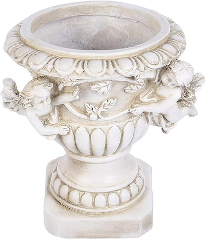 Urn Planter Resin Angel Cherub Pot Antique Pedestal Vase Plant Pot for Outdoor Garden Porch Front Door
