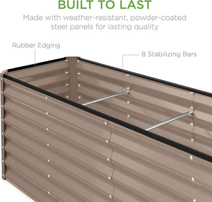 Best Choice Products 8x2x2ft Raised Outdoor Metal Garden Bed, Rectangular Planter Box for Herbs, Flowers, and Deep Root Vegetables w/ 240 Gallon Capacity - Taupe