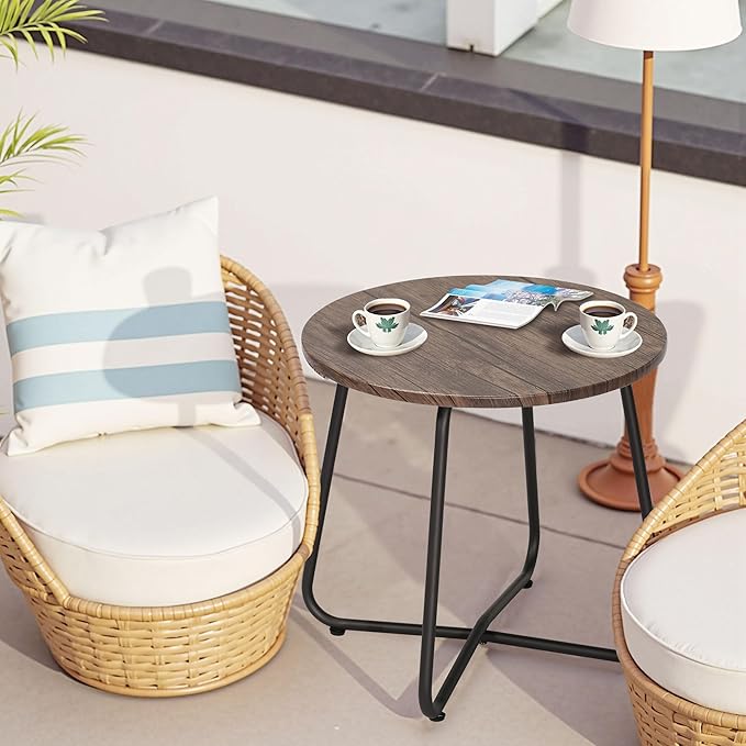 VECELO Patio Outdoor Table,Small Round Side Table Anti-Rust Metal Style,Coffee Drink Table for Garden Balcony,Yard,Living Room,Bedroom