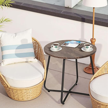 VECELO Patio Outdoor Side Snack Table,Small Round Anti-Rust Metal Style for Garden Balcony,Yard,Living Room