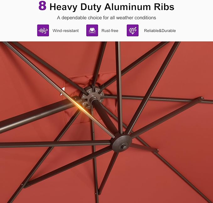 PURPLE LEAF 9' X 11.5' Rectangle Cantilever Umbrella with Base Patio Umbrella Outdoor Aluminum Offset Hanging Umbrella with 360-degree Rotation for Pool Garden Backyard Deck, Terra