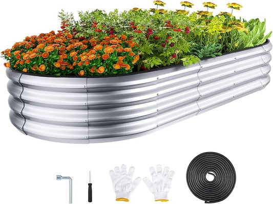 Winpull Raised Garden Bed Kit, 6x3x1 ft Galvanized Planter Box Outdoor with Safety Edging, Large Metal Raised Beds for Gardening Vegetables Flower Herb (Silver)