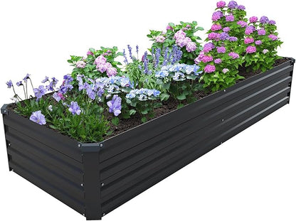 8×2×1FT(2PCS) Galvanized Raised Garden Bed Kit Metal Planter Boxes,Large Outdoor Planters Garden for Planting Vegetables,Flowers,Herbs -Black