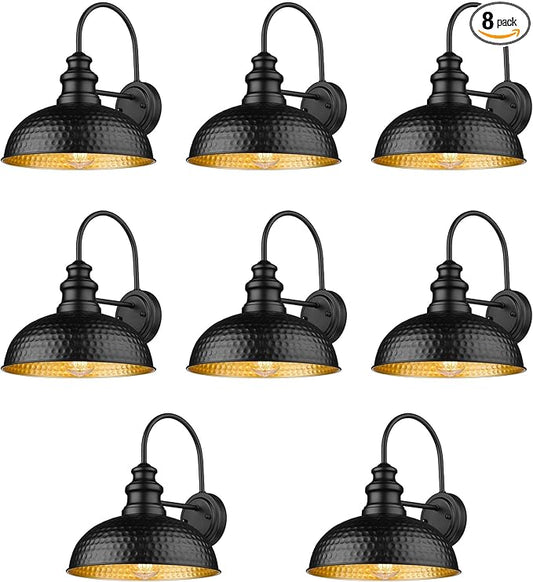 Outdoor Farmhouse Barn Lights, Anti-Rust Outdoor Wall Sconce, Exterior Wall Lights, Front Door Mounted Lighting Fixture,Vintage Outside Lighting for Porch,Garage,Patio (Black, 8 Pack)