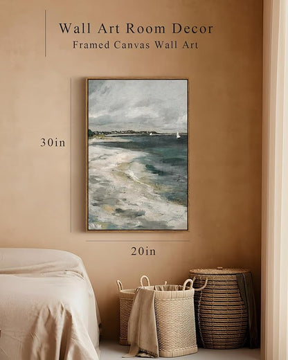 InSimSea Framed Canvas Prints Art Vintage Decor, Storm Clouds Vintage Coastal Wall Decor, Large Prints, Traditional Scenic Pictures for Bathroom Bedroom Farmhouse Office Decoration, 20"x30"