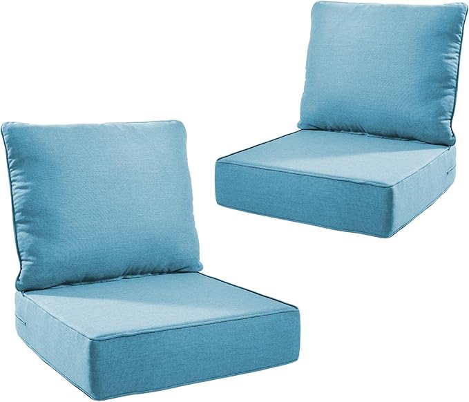 Outdoor Cushion Set for Furniture Patio Furniture, UV Resistant, Water Resistant - 6 Inch Thick Foam Garden Cushions– 24x24 Inch Patio Seat Covers for Chair/Sofa/Couch | Light Blue | 2-Pack |