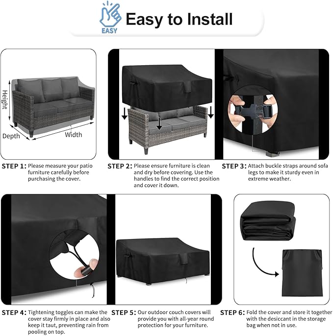 OutdoorLines Outdoor Waterproof Patio 4-Seater Couch Cover - UV Resistant Patio Sofa Furniture Covers Weatherproof Heavy Duty Glider Covers for Outdoor Furniture, 104Wx32.5Dx33H Inches, Black