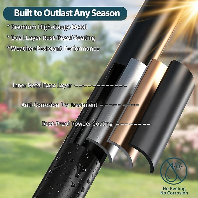 Garden Hose Holder Stand, BOLITE Heavy Duty Metal Hose Hanger, Holds 150ft | Freestanding & Detachable Water Hose Holder for Outside, 4 Spikes & 2 Tool Hooks, Storage Rack for Outside Yard Lawn Farm