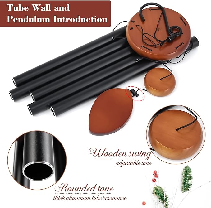 ASTARIN 36" Large Wind Chimes Outdoor – Deep Tone Memorial WindChimes with 5 Tuned Aluminum Tubes, Heavy-Duty Metal Wind Chime for Garden, Patio, Yard, Sympathy & Funeral Gift (Black)