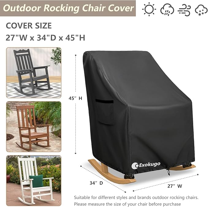 Outdoor Rocking Chair Covers 600D Heavy Duty Waterproof - Patio Furniture Covers for Rocking Chair Cover - All Weather Protection 27x34x45 Inches Black