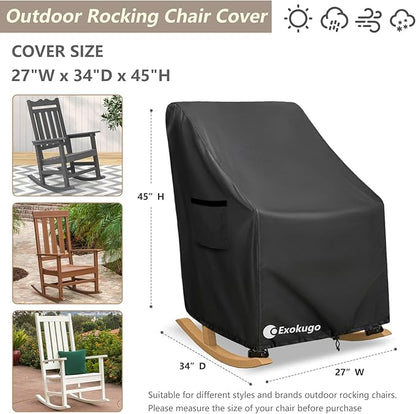 Outdoor Rocking Chair Covers 600D Heavy Duty Waterproof - Patio Furniture Covers for Rocking Chair Cover - All Weather Protection 27x34x45 Inches Black