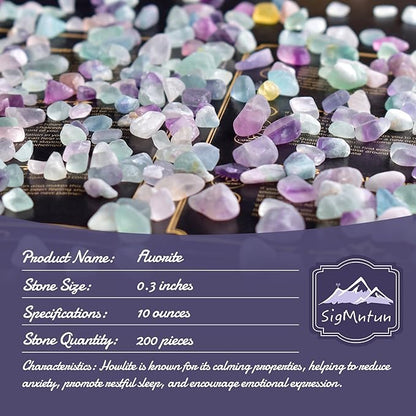 Polished Fluorite Crystal Chips 200 Pcs - 0.3" 10 oz Tumbled Stone Chips Crushed Sea Glass Stones Healing Reiki Crystal Jewelry Making Home Decoration