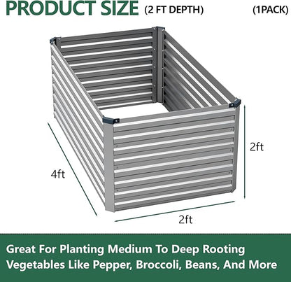Vengarus 4x2x2FT Galvanized Raised Garden Bed Kit, Deep Root Planter Box Outdoor Large Planter Raised Beds for Planting Flowers,Vegetables and Herbs-Silver