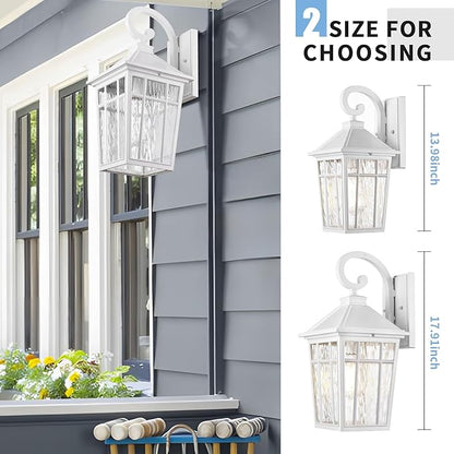 Darkaway 2pcs Large Outdoor Wall Lights for House, 18inch Exterior Lighting Fixtures Wall Mount White Outside Wall Sconce with Water Ripple Glass for Porch Patio Front Door