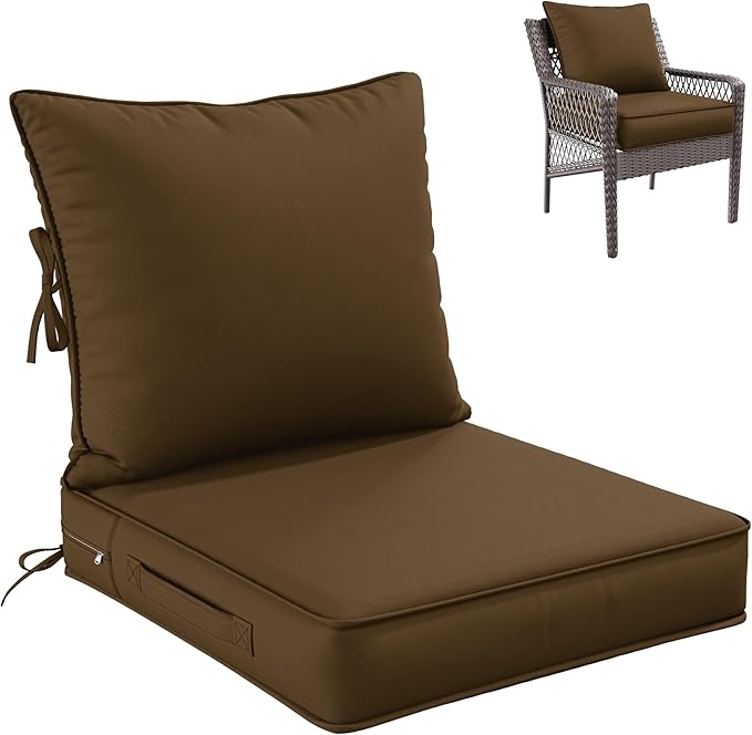 Premium Outdoor Seat Cushion Chair Cushions for Patio Furniture 22 L X 24 W X 4 H Waterproof & Fade Resistant Deep Seat and Backrest Cushion Set with Removable Covers for Chair, Sofa