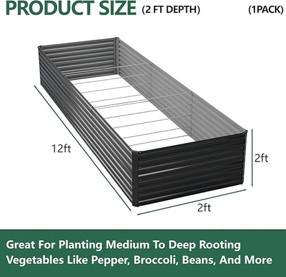 Vengarus 12x2x2FT Galvanized Raised Garden Bed Kit, Deep Root Planter Box Outdoor Large Planter Raised Beds for Planting Flowers,Vegetables and Herbs-Black
