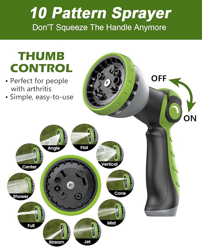 Garden Hose, Flexible Ultra Lightweight Durable, Kink-Free Water Hose with 10 Function Sprayer - Non-Shrinking, Easy to Store, All-Weather, High-Pressure (25FT)