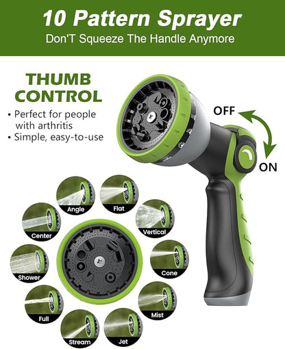 Garden Hose, Flexible Ultra Lightweight Durable, Kink-Free Water Hose with 10 Function Sprayer - Non-Shrinking, Easy to Store, All-Weather, High-Pressure (25FT)