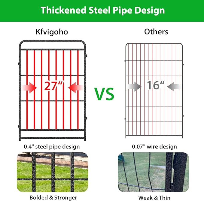12 Panels No Dig Garden Fence 32 ft(L) X 40 in(H) Animal Barrier for Yard, Patio, Garden Borders, Outdoor Decorative Fencing with Thick Pipe Metal Panels