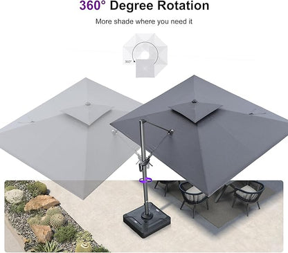 PURPLE LEAF 9' X 12' Sunbrella Patio Umbrella Cantilever Outdoor Double Top Large Rectangle Umbrella Heavy Duty 360° Rotation Offset Hanging Umbrella for Garden Deck Pool Backyard Cast Slate