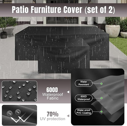 Aoxun 13 Pieces Patio Furniture Set with 44” Fire Pit Table Wicker Rattan Outdoor Sectional Conversation Set with Coffee Table and 4” Thickened Cushions, Gray(Waterproof Cover Included)