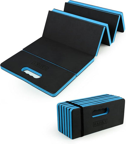 Foldable Extra Thick Kneeling Pad, 44.9 * 15.8 * 0.9" Portable EVA Foam Mechanic Mat for Garage, Gardening, Yardwork, Workshop, Blue & Black