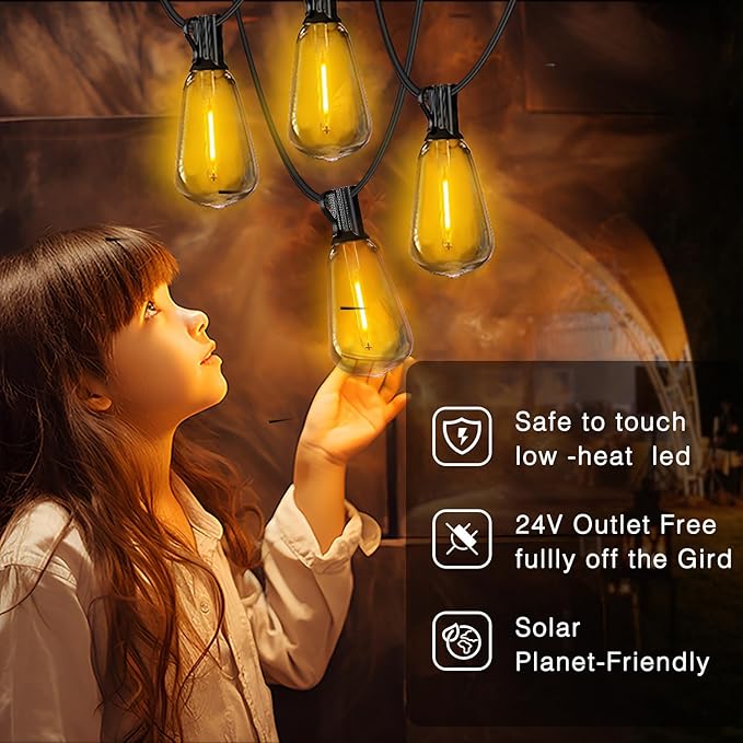 DAYBETTER100ft Solar String Lights Outdoor Waterproof, 50 Bulbs 2700K Warm White Energy-Saving, Solar String Lights for Garden, Patio, Backyard - Perfect for Homeowners