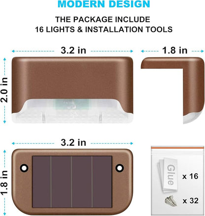 DenicMic 16 Pack Solar Deck Lights Outdoor Waterproof 4000K Warm White LED for Step Fence Patio Yard Stair Balcony Railling Outside Deck Lighting