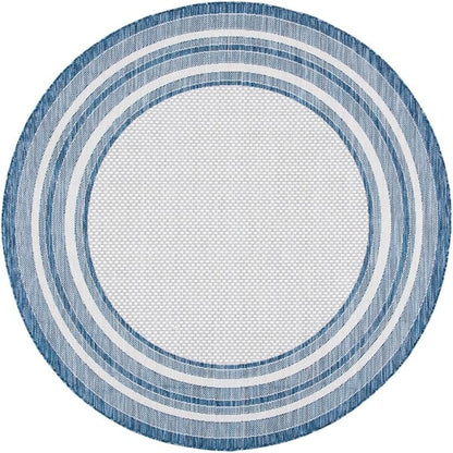 SAFAVIEH Washable Rug Outdoor Courtyard Collection - 7'10" Round, Ivory & Navy, Non-Shedding & Easy Cleaning, Ideal for Patio, Backyard, Mudroom (CY8475-53412)