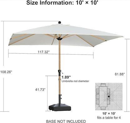 PURPLE LEAF 10' x 10' Square Patio Umbrella Outdoor Table Umbrella Aluminum Market Umbrella with 8 Sturdy Ribs & Crank Outdoor Umbrellas for Garden Deck Patio, Cream