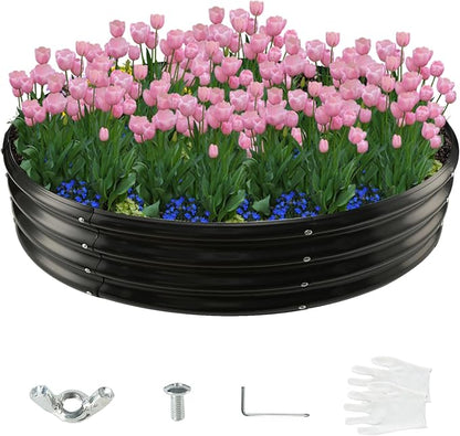 60 Inch Diameter Galvanized Garden Raised Bed/Plant Box/Fire Pit Ring - 0.8mm Thick,12 Inch Tall,Perfect for Planting a Variety of Flowers,Herbs,Vegetables (Black, 60 Dia X 11.5 inches)