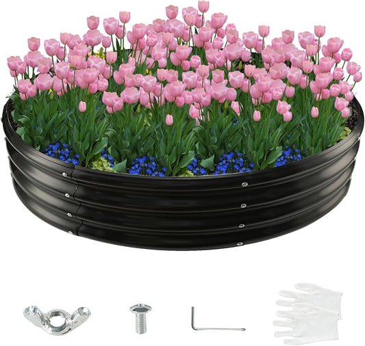 60 Inch Diameter Galvanized Garden Raised Bed/Plant Box/Fire Pit Ring - 0.8mm Thick,12 Inch Tall,Perfect for Planting a Variety of Flowers,Herbs,Vegetables (Black, 60 Dia X 11.5 inches)