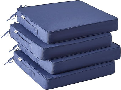 Outdoor Chair Cushions Set of 4 -Waterproof Outdoor Seat Cushions for Patio Furniture, Patio Chair Cushion with Handle and Ties, Square Out Door Chair Pads,18.5" x 16" x 3", Navy Blue