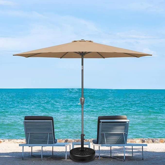 Simple Deluxe 9FT Outdoor Patio Umbrella Table Market Umbrella with Push Button Tilt and Crank, 8 Sturdy Ribs, UV Protection Waterproof for Garden, Lawn, Deck, Backyard, Pool,Tan
