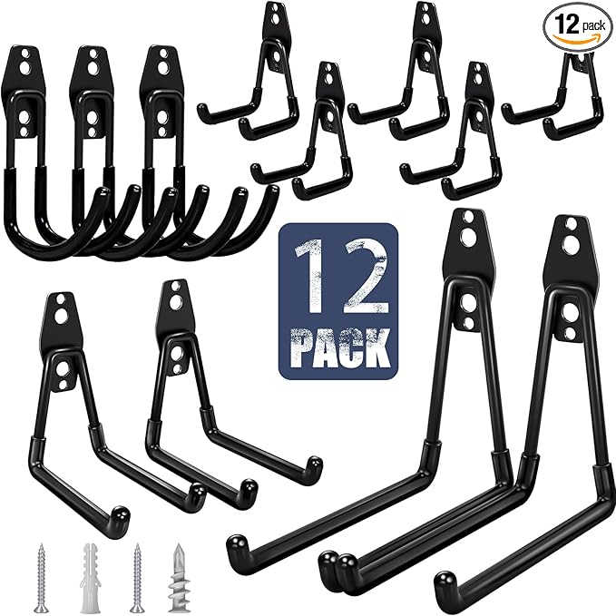 KOFANI Garage Hooks Heavy Duty, 12 Pack Anti-Slip Coating Garage Wall Storage Hooks for Hanging Bike, Ladder, Garden Tools