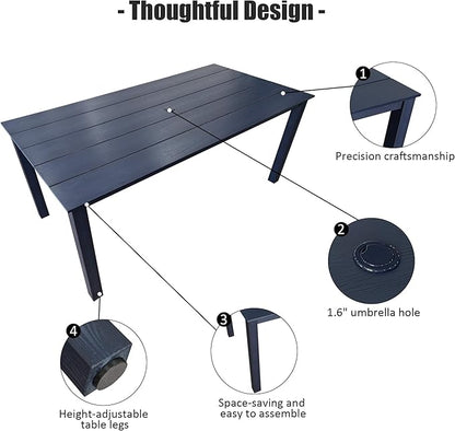 70.9-Inches Poly Lumber Outdoor Dining Table, HIPS Patio Dining Table with Umbrella Hole, Weather Resistant (Navy Blue, 1 Piece)