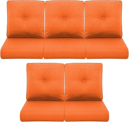 Patio Chair Cushions 5 Packs - Outside 22x24 High Back Water-Resistant Cushion with Zipper Cover for Outdoor Glider Rocking Chairs Loveseat 3-seat Couch Sofa – Orange/Buckle