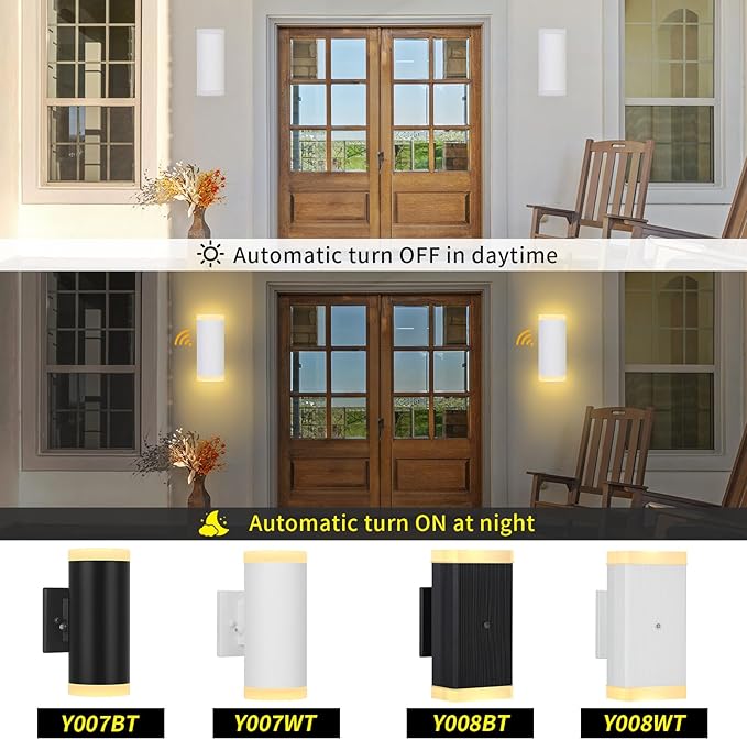 Dusk to Dawn Outdoor Wall Lantern, Waterproof Exterior Wall Sconce, Anti-Rust Aluminum Wall Mount Lighting Cylinder Design – Up and Down Lights Outdoor for Porch, Patio or Garage, 2 Pack