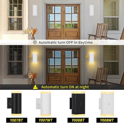 Dusk to Dawn Outdoor Wall Lantern, Waterproof Exterior Wall Sconce, Anti-Rust Aluminum Wall Mount Lighting Cylinder Design – Up and Down Lights Outdoor for Porch, Patio or Garage, 2 Pack