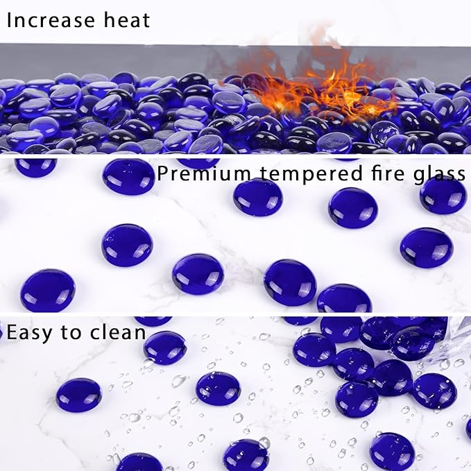 DomeStar 10LB Cobalt Blue Fire Pit Rocks, Reflective Round Glass Beads for Natural Propane Fire Pit Landscaping
